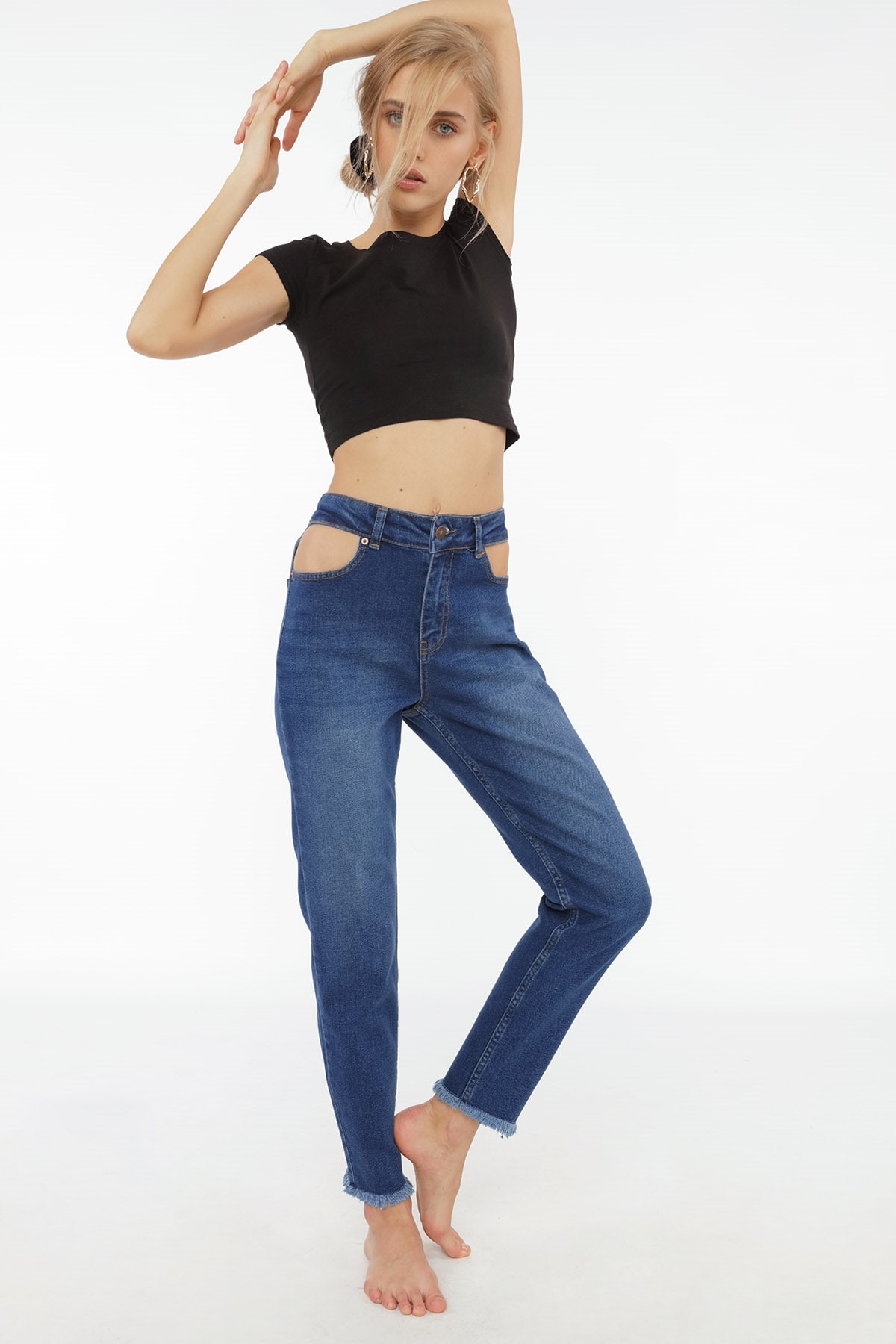 Cut Out Pocket Denim Jeans